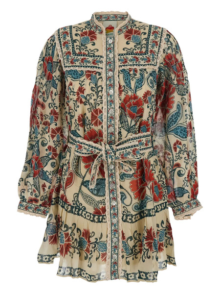  Farm Rio Print-floral Button Mini Dress - Neutrals 
