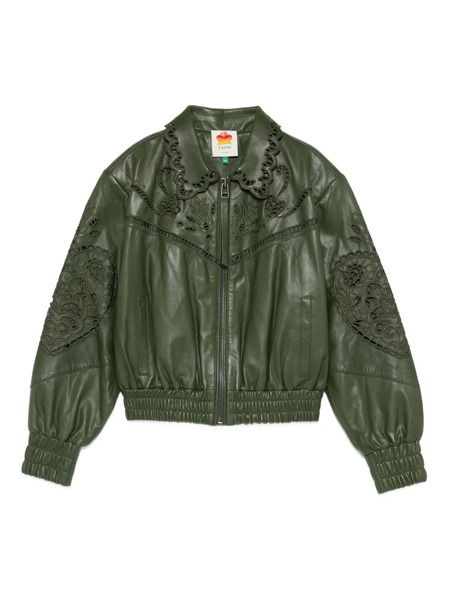  Farm Rio Richelieu Heart Embroidered Jacket - Green 
