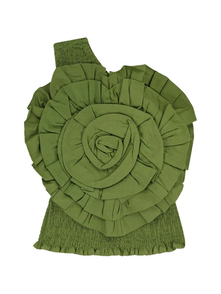  Farm Rio Ruffled One-shoulder Top - Green 