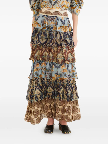  Farm Rio Ruffled Tiered Skirt - Brown 