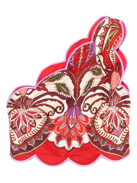  Farm Rio Scalloped Floral-print Top - Red 