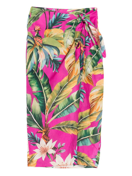  Farm Rio Tie Floral Midi Skirt - Pink 