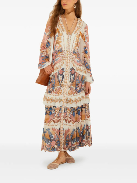  Farm Rio Tiered Ruffled Maxi Dress - Neutrals 
