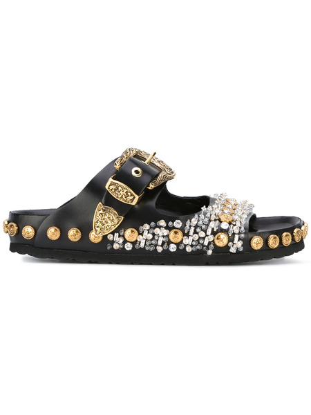  Fausto Puglisi Beaded Studded Sandals - Black 
