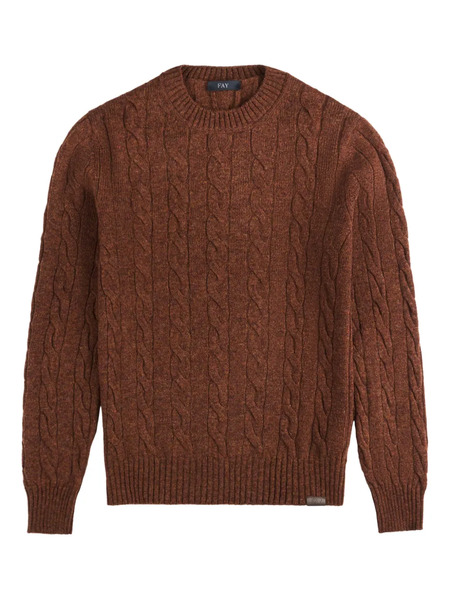  Fay Cable-knit Crew-neck Sweater - Brown 