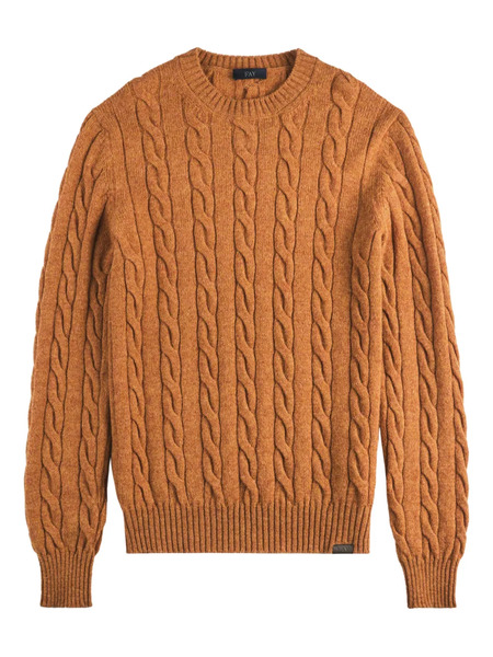 Fay Cable-knit Round-neck Sweater - Orange 