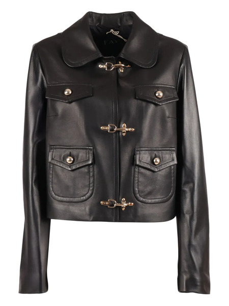  Fay Clasp-fastening Leather Jacket - Black 
