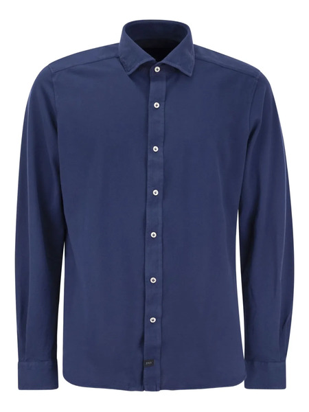  Fay French Collar Logo Label Shirt - Blue 