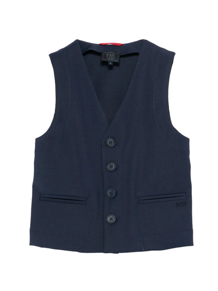  Fay Kids Button V-neck Vest - Blue 
