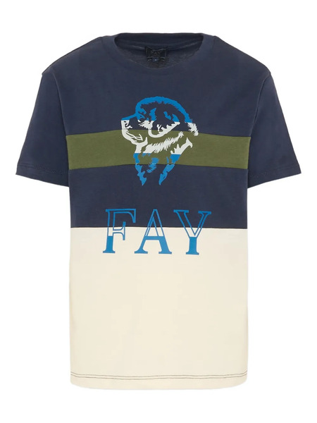  Fay Kids Dog-motif Panelled T-shirt - Blue 