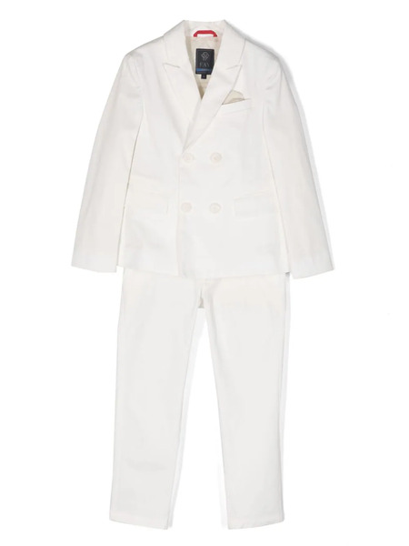  Fay Kids Double-breasted Cotton Suit - White 