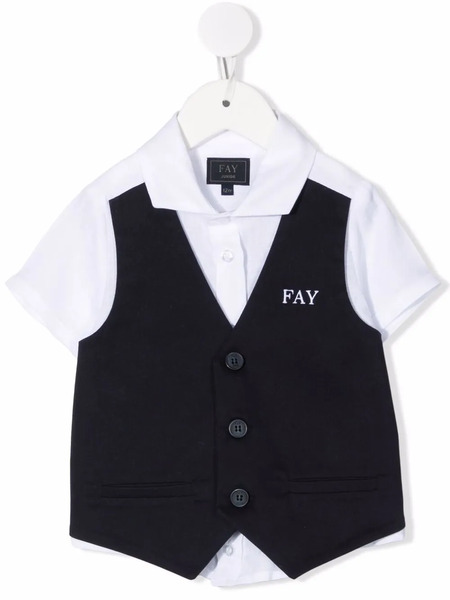 Fay Kids Embroidered-logo Short-sleeved Shirt - White 
