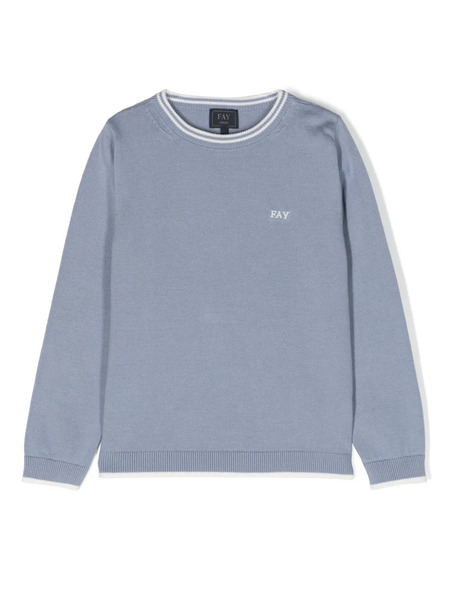  Fay Kids Logo-embroidered Striped-edge Jumper - Blue 