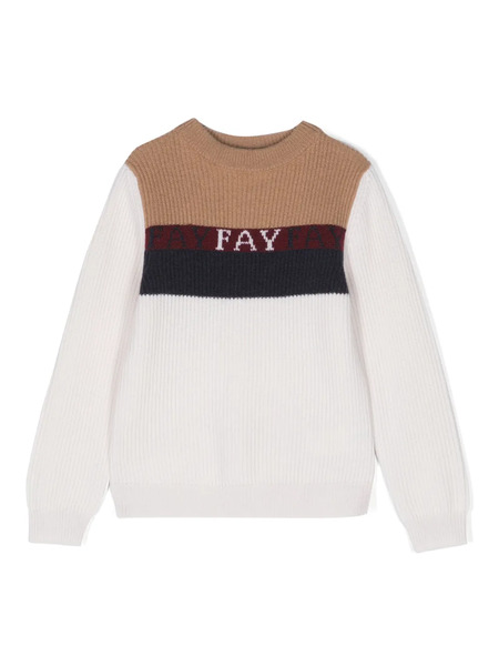  Fay Kids Logo Intarsia-knit Jumper - White 