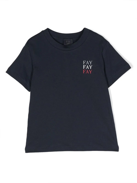  Fay Kids Logo-print Cotton T-shirt - Blue 