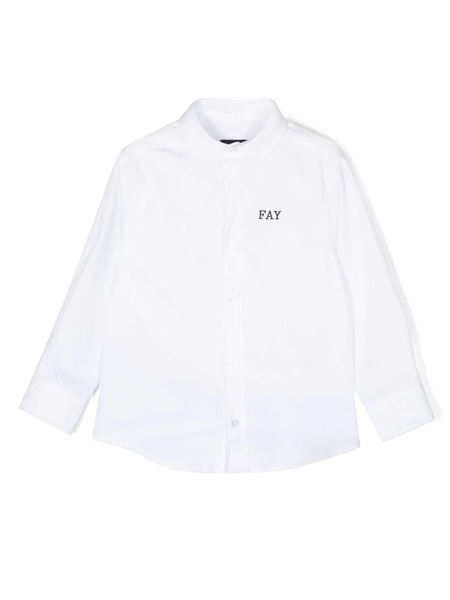  Fay Kids Long Sleeve Logo Print Shirt - White 
