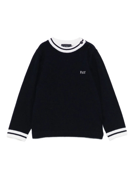  Fay Kids Stripe-detail Crew-neck Sweater - Blue 