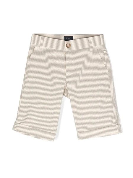  Fay Kids Stripe-print Turn-up Shorts - Neutrals 