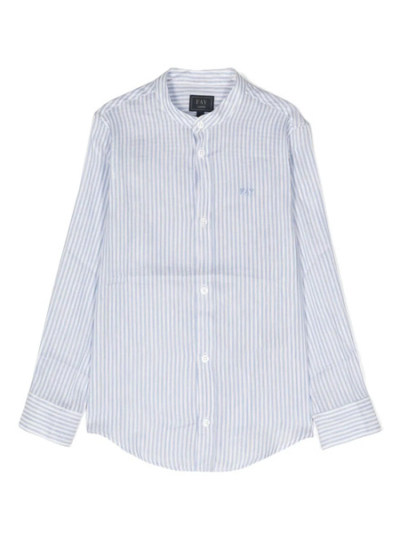  Fay Kids Striped Collarless Shirt - Blue 