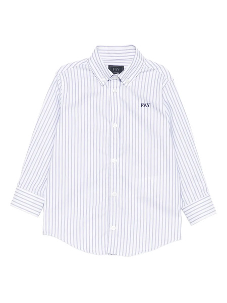  Fay Kids Striped Embroidered-logo Shirt - White 