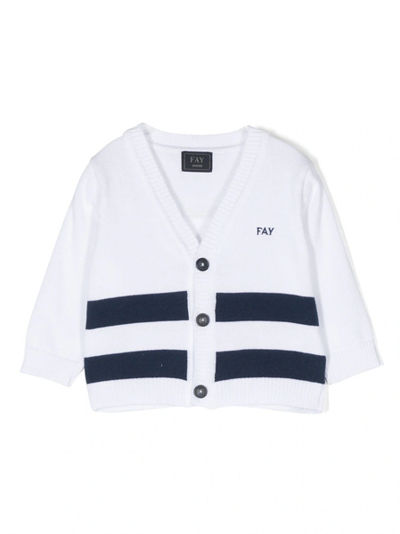  Fay Kids Striped Knitted Cardigan - White 