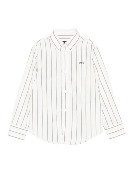  Fay Kids Striped Logo-embroidered Shirt - White 