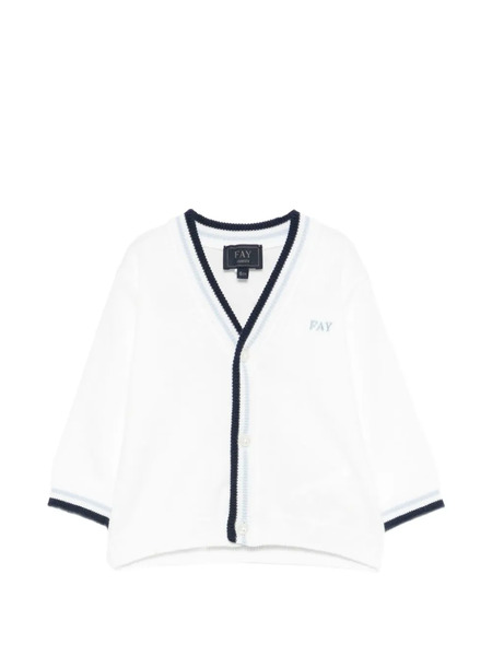  Fay Kids V-neck Trim Cardigan - White 