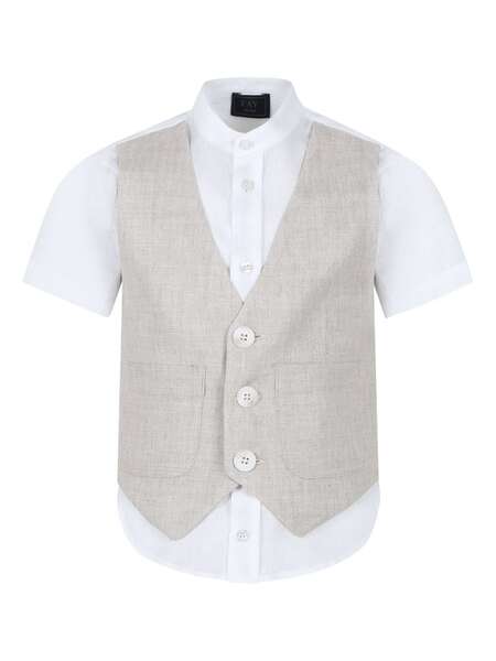  Fay Kids Waistcoat-panel Linen Shirt - White 