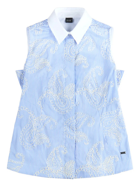 Fay Striped Embroidered Sleeveless Shirt - Blue 