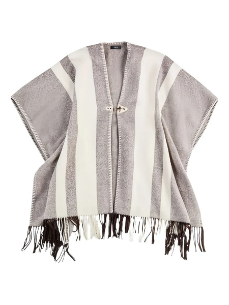  Fay Striped-fringe Poncho - Grey 