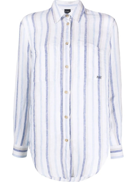  Fay Vertical-stripe Print Linen Shirt - White 