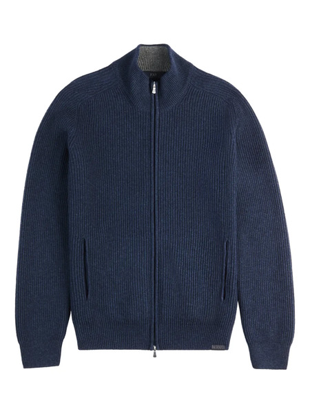  Fay Zip Ribbed Cardigan - Blue 