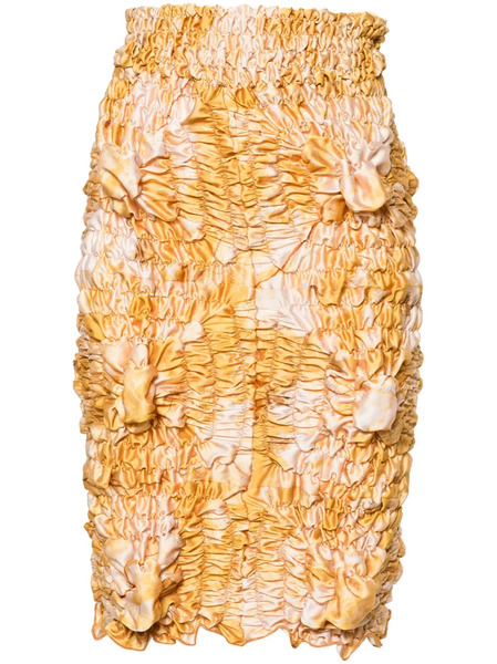  Feben Twist Shirred Pencil Miniskirt - Yellow 