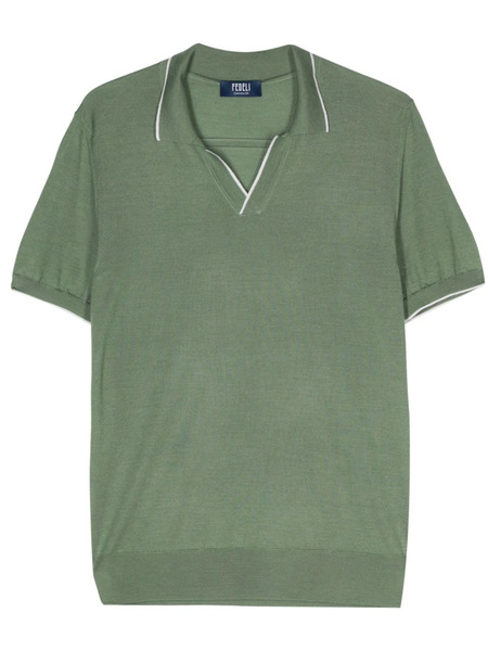  Fedeli Wave Fine-knit Polo Shirt - Green 