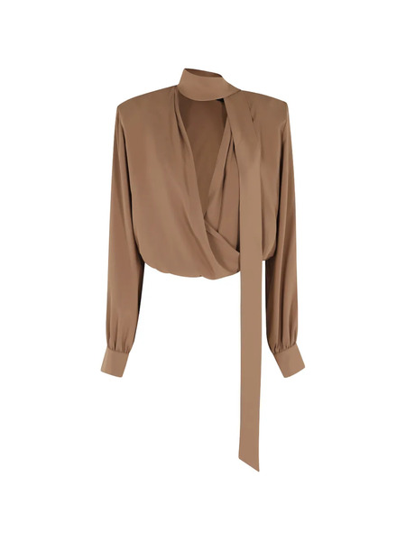  Federica Tosi Neck-tie Wrap Blouse - Brown 