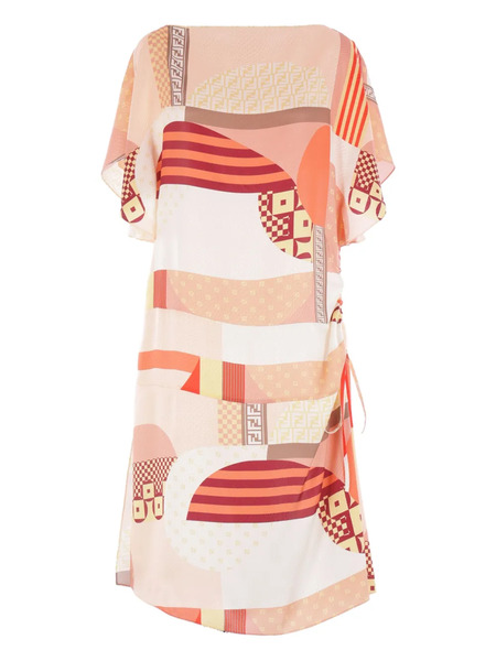  Fendi Abstract-print Mini Dress - Neutrals 