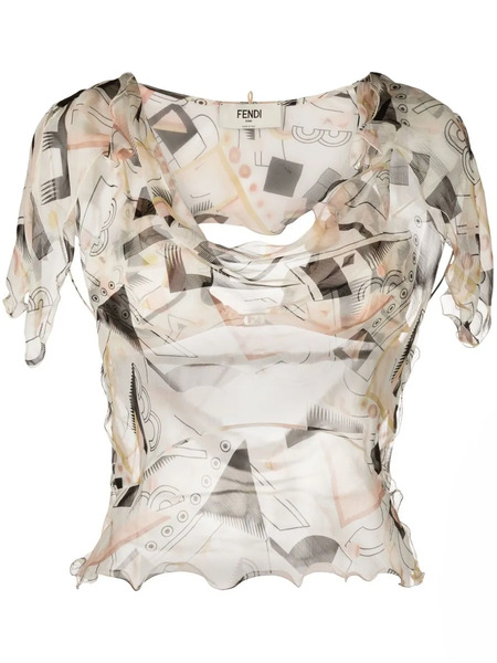  Fendi Abstract-print Silk Blouse - Neutrals 