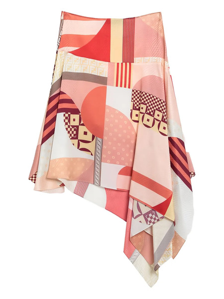  Fendi Asymmetric Graphic-print Skirt - Orange 