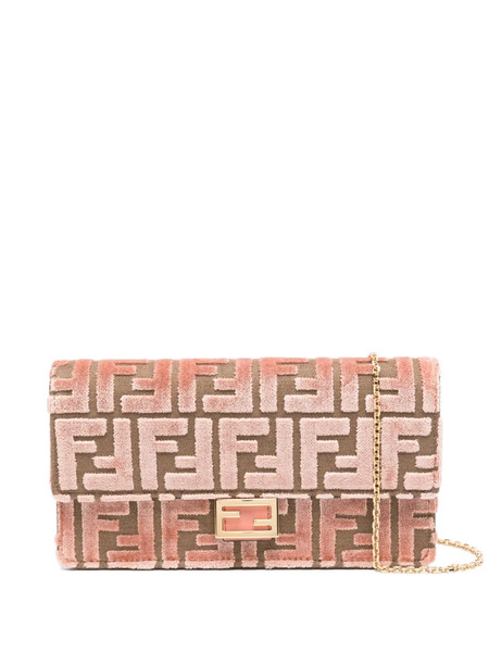  Fendi Baguette Ff-pattern Velvet Clutch Bag - Pink 