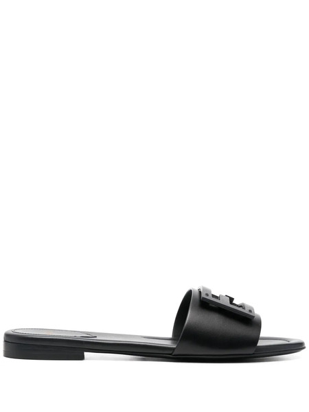  Fendi Baguette Leather Slides - Black 