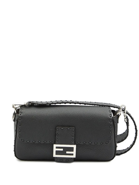  Fendi Baguette Macro-stitch Messenger Bag - Black 