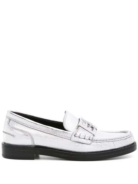  Fendi Baguette Metallic Leather Loafers - Silver 