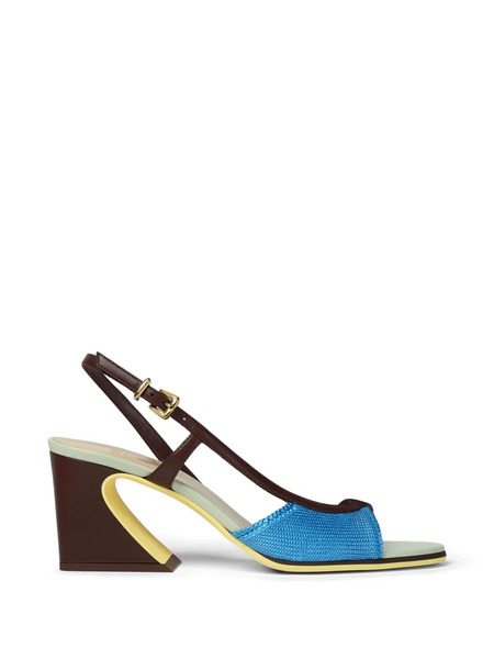  Fendi Block Heel Slingback Shoes - Blue 