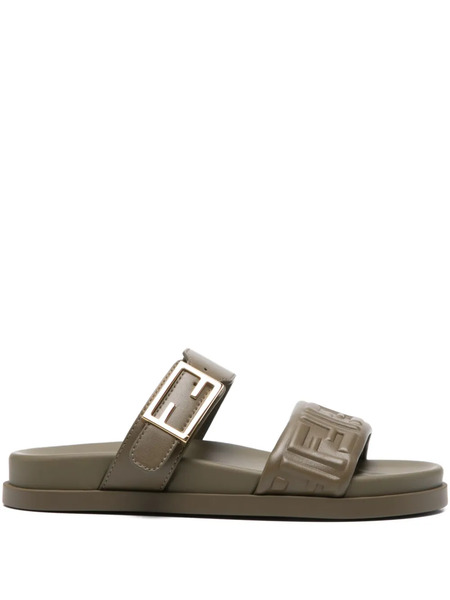  Fendi Buckle Embossed-ff Sandals - Green 