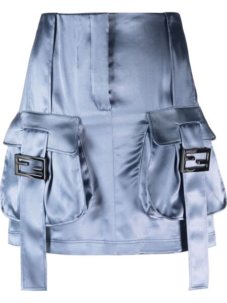  Fendi Cargo Pockets Satin Mini Skirt - Blue 