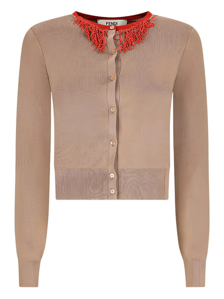  Fendi Coral-detail Cardigan - Neutrals 
