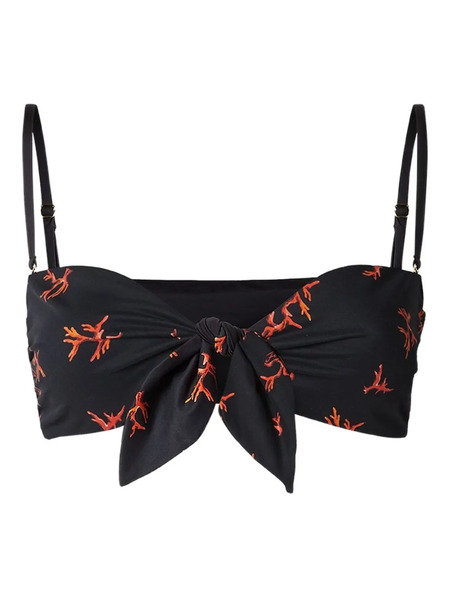  Fendi Coral-print Tie-front Bikini Top - Black 