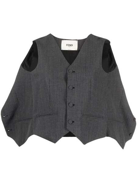  Fendi Deconstructed Pinstripe Wool Waistcoat - Grey 