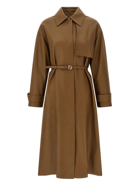  Fendi Embossed Logo Belted Trench Coat - Brown 