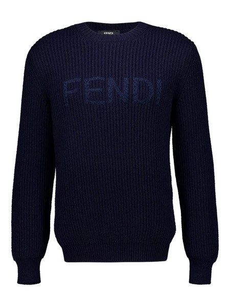  Fendi Embroidered-logo Long-sleeved Sweater - Blue 
